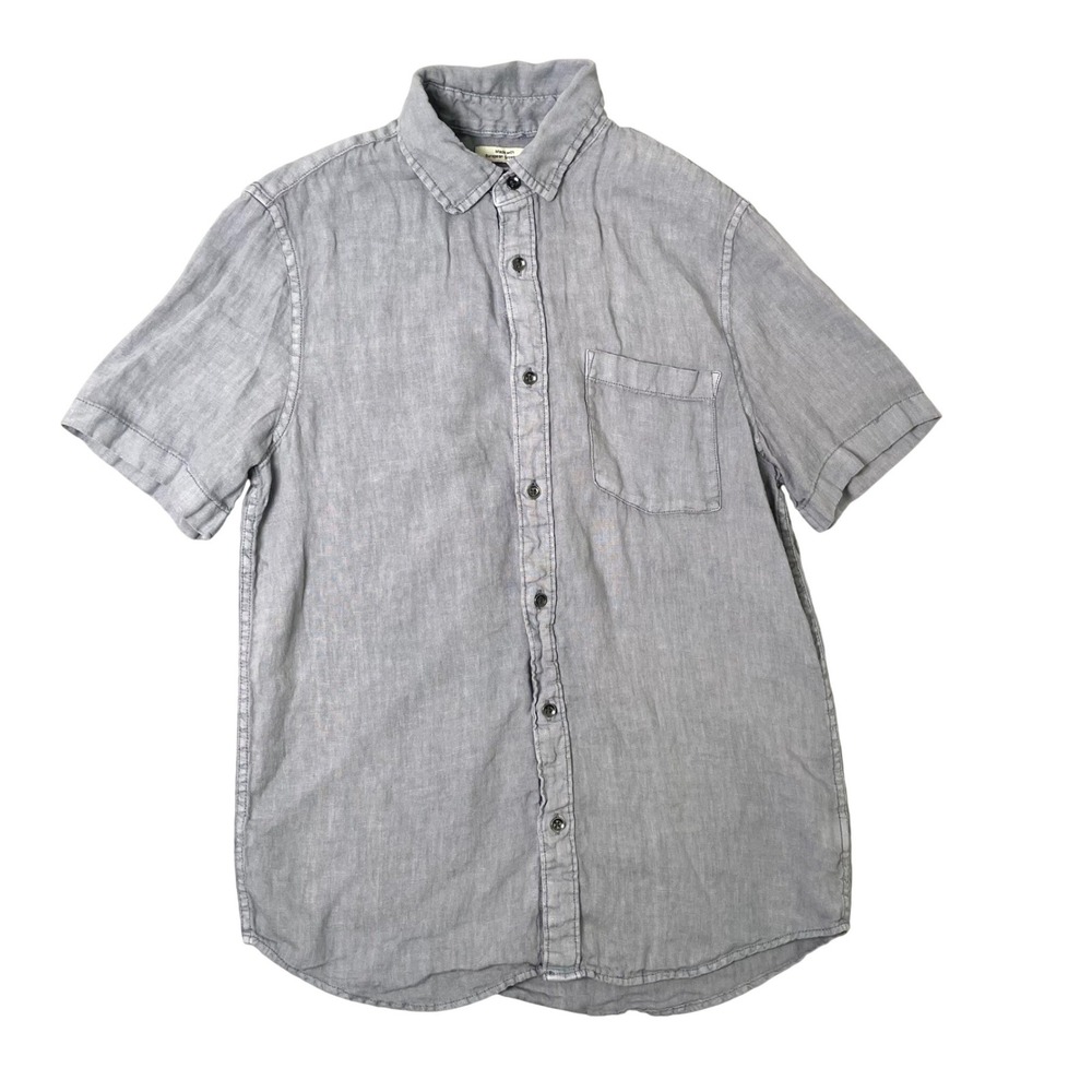 Thom Aaron 100% Linen Shirt Mens Small Gray Button Up European Flax Quiet Luxury